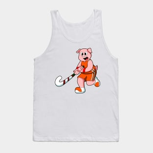 Pig at Hockey with Hockey stick Tank Top